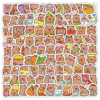 1 Set/102pcs Of Cute Stickers For The New Small Animal Capybara, Cartoon Mobile Phone Account, Luggage Accessories, Waterproof DIY Stickers, Gifts For Friends, Holiday Gifts, Easter Gifts, Creating A Sense Of Surprise, Cute And Affordable (Stochastic Style)