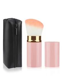 1pc Retractable Kabuki Makeup Brush Foundation Powder Blush Brush Retractable Makeup Brush Face Mixer Brush Professional Mineral Mixed Brush Aluminum Box Portable Cover (Diagonal Top, Pink) - Multicolor - View 4