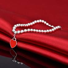 1pc Minimalist 4mm Bead Stainless Steel Enamel Heart Bracelet, Luxury Jewelry Gift For Women - 4mm Heart Bracelet - View 5