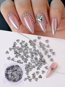 可爱灰色爱心美甲装饰 1盒 3D金属爱心美甲饰品 Y2K风格 DIY美甲饰品配件 情人节 - 灰色 - 查看 1