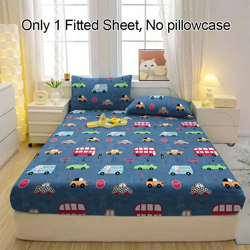 1pc City Traffic Pattern Breathable Fitted Fitted Sheet, Soft & Comfortable Mattress Cover For Bedroom, Guest Room And Dorm, Mattress Protector, Bedding (Pillow Case Not Included) - Multicolor - View 1
