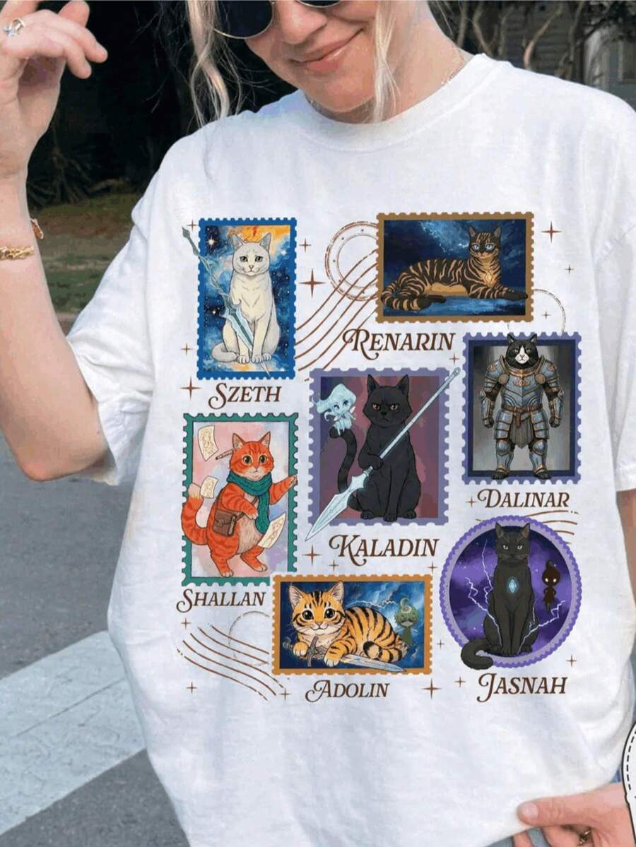 Stormlight Archive Cat Characters Stamps Shirt, Stormlight Archive Windrunner Shirt, City Of Radiance Stormblessed Tshirt, 1381612 - 白色 - 查看 1