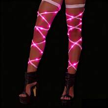 1 pièce Manchon de jambe lumineux pour femme, accessoire d'ambiance fluorescent pour la Saint-Valentin, le festival de musique, le carnaval et la fête, réutilisable, 5 couleurs (violet/rose/bleu/vert/multicolore) - bandages pour les jambes - Voir 13