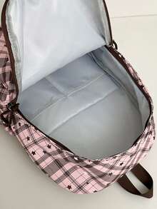 1个尼龙格子大容量背包，时尚休闲学生背包，男女通用 - 粉色 - 查看 6