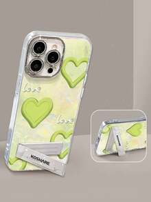 1个电镀闪粉全包覆绿色心形手机壳，带3D金属支架，兼容 11/12/13/14/15/16/17/Pro Max - 綠色 - 查看 2