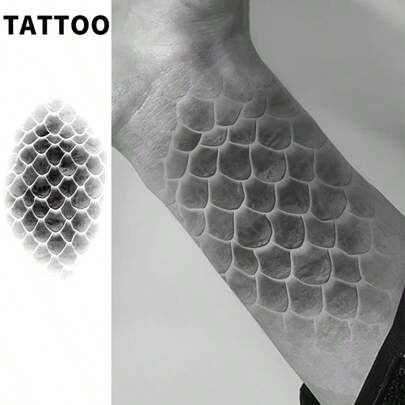 Herbal Waterproof Temporary Tattoo Stickers, Snake Scale Pattern For Hands, Shoulders, Neck, Unique Waterproof Artistic Tattoo Stickers, Horror Scale High-End Dark Style Waterproof Realistic Tattoo Stickers For Arms, Legs, Lasting 7-14 Days, Tattoo Stickers For Men, Holiday Decoration