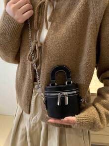 2025 New Arrival Wholesale Minimalist Chic Makeup Case Bag, Mini Lipstick Pouch & Shoulder/Crossbody Bag For Women - Black - View 4