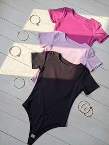 Stylish Versatile Women's Body Kits With Sleeves, Perfect For Everyday Wear, Modern Casual Style, And Premium Supplex Vacations. - 紫紅色 淡紫色 黑色 - 查看 3