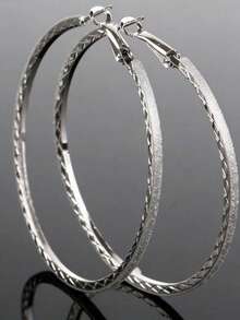 1 Pair Minimalist Matte Hoop Earrings, Suitable For Daily Wear - Silver - View 4