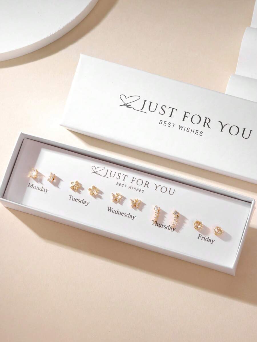 MESTILO 5 Pairs Delicate & Sweet Bear, Wheat, Cherry Blossom, Bow Earrings Set Gift Box, Suitable For Ramadan Gift, Festivals And Daily Wear - Gold - View 1