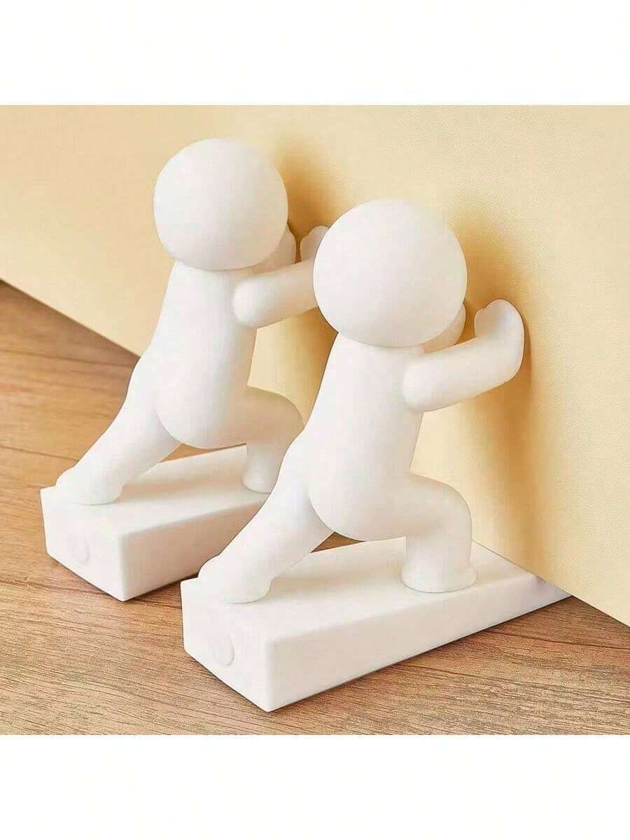 2个装强力功夫门挡，可爱灰白设计 - 防刮擦、隔音、宠物防护条、防碰撞、易于安装、趣味门饰、造型活泼、耐用塑料 - 彩色 - 查看 1