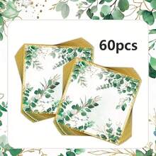 20pcs/40pcs/60pcs Green Eucalyptus Leaf Paper Napkins, 6.5 Inch Disposable Gray-Green Leaf Lunch Cocktail Party Napkins, Suitable For Home, Wedding, Birthday, Baby Shower, Bridal Shower, Anniversary, Tea Party/Garden Party Supplies - Multicolor - View 6