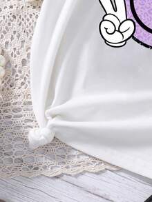 女童卡通印花短袖上衣和系带半裙套装 - 白色 - 查看 5