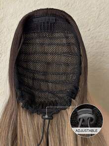 Ponytail Extension Drawstring Clip Style Wig With Gradient Brown Color, 28 Inch Long Wave Synthetic Heat-Resistant Fiber Synthetic Wig, Suitable For Women's Parties And Daily Use - Brown Ombre - View 10