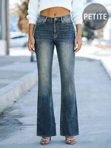 European & American Street Style Minimalist Petite Versatile Slim Fit Flare Jeans - Retro Blue - View 8