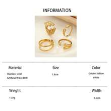 4件套不锈钢金色简约直杆戒指套装，镶嵌白色水钻，适合女性日常佩戴或作为礼物。 - 金黃色 - 查看 6