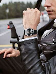 T-WINNER 1pc Fashionable Sports Mechanical Men's Watch, Luminous Pointer, Rubber Strap, Business Casual Automatic Mechanical Watch, Gift Box - Silver - View 6