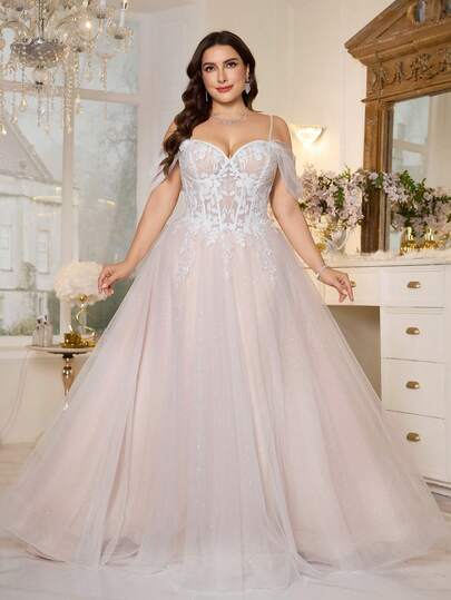 Plus Size Purple Tulle A-Line Sparkly Embroidered Prom Dress, Solid Color Twist Back Zipper Closure Wedding Formal Evening Gown