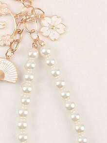 1pc Women Fashion Faux Pearl Sakura Rabbit Keychain Bag Charm, Elegant Beaded Keyring Accessory Backpack Earphone Car Accessories School Pearl Cute Goth Y2k - 彩色 - 查看 3