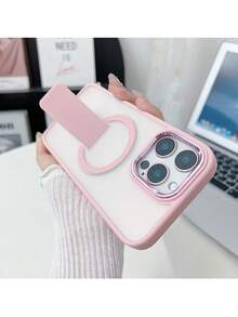 1pc New Magnetic Invisible Folding Stand Compatible With IPhone 17 Pro Max Phone Case, Transparent Skin Matte 16 Pro Simple Personalized 15 PM Business Protective Cover 14 Plus Shell Anti-Fall 13 Full Package 12 High-End S25 Ultra Pivot Shell S24 - Pink - View 6