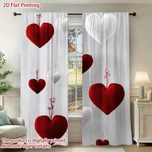 2pcs Heart Pattern Curtains, Modern Rod Pocket Design, Machine Washable Polyester, Suitable For Bedroom, Living Room, Kitchen, Cafe, Dining Room, Balcony, Garden And Other Living Spaces - Multicolor - View 8