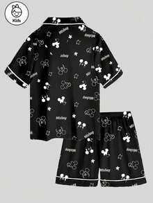 Disney Bộ đồ ngủ 2 mảnh in hình hoạt hình chuột  dành cho bé gái tuổi teen, kiểu dáng dễ thương, thoải mái, đa năng, tay ngắn, cạp chun, quần short, chất liệu mềm mại, thoáng khí như lụa, phù hợp mặc ở nhà trong mọi mùa. - màu đen - Xem 2