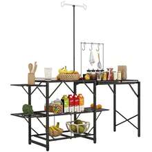 Outsunny Camping Kitchen Table, Aluminum Portable Outdoor Cooking Table, Fold-Up Cook Station With Windscreen And 3 Enclosed Cupboards For BBQ, Party, Picnics, Backyards - 黑色,長 68.5 英寸 x 寬 19.7 英寸 x 高 47.2 英寸 - 查看 11