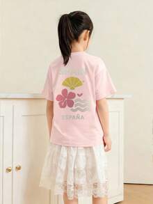 2pcs/Set Tween Girls Casual Printed Round Neck Short Sleeve T-Shirt, Summer Tops - Multicolor - View 2