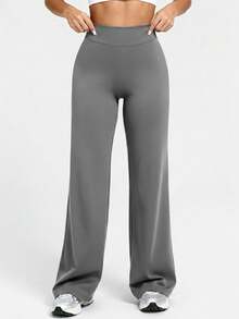 VVX Yoga Pants Women High Waist Stretch Casual Soft Straight Leg Bottoms - 黑色/灰色 - 查看 3