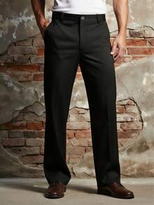 Men's Spring/Summer/Autumn Business Casual Straight-Leg Pants, Men's Slim Minimalist Trousers/Men's Casual Pants/Men's Formal Dress Pants - Black - View 12