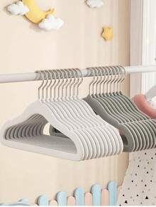 20个/10个套装 11.81英寸儿童衣架，防滑多功能婴儿植绒塑料无缝衣架，适合情人节 - 植絨兒童衣架 - 查看 1