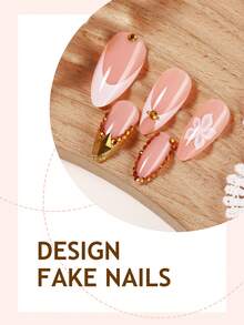 24 móng giả acrylic bóng kiểu Pháp, hình dáng hạnh nhân cỡ trung bình, trang trí hoa 3D đính đá vàng, phong cách Y2K thời trang, phù hợp cho phụ nữ và bé gái sử dụng hàng ngày. - Nhiều màu - Xem 3