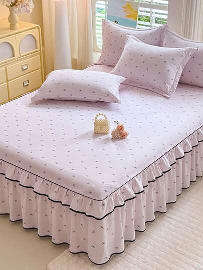 水洗棉质印花床裙，舒适柔软，不褪色，不起球，不缩水，多种尺寸可选，适合居家卧室、客厅、户外旅行，四季皆宜。