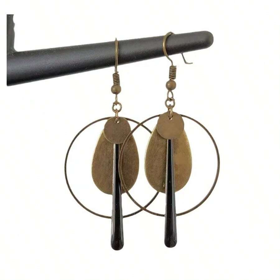 一对波西米亚风镂空圆形铜吊坠耳环，独特女士耳环，派对礼物 - 銅色 - 查看 1