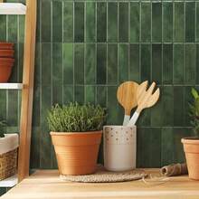 10/20/30pcs Green Brick Pattern Peel And Stick Ceramic Tile Backsplash, Waterproof Wall Sticker For Living Room, Kitchen, Bathroom