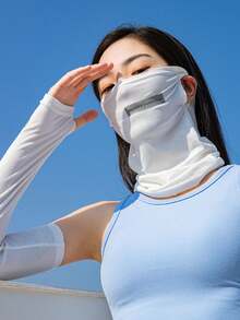 1set/2pcs Ice Silk Sunscreen Face Mask With Ice Sleeves For Men And Women, Summer Outdoor Cycling, Fishing, Face Mask, Veil And Neck Protection, Casual And Simple Style Ice Silk Set Combination, Men's Outdoor Hiking Sunshade Set, Women's Travel Sunshade Thin Face Mask And Arm Sleeve, Multi Color Ice Silk Face Mask And Sunshade Sleeve To Choose From - Multicolor - View 6