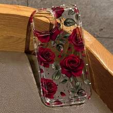 غطاء هاتف بطبعة وردة حمراء أنيقة متوافق مع أجهزة 17 16 15 14 13 12 11 Pro Max XS XR X 7 8 Plus SE2 SE3 16e، غطاء واقي مقاوم للصدمات بطبعة زهرية، هدية عيد الحب، هدية للصديقة، هدية احتفالية - متعدد الألوان - مشاهدة 2