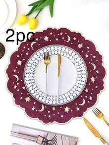 1/2/4件装刺绣布艺节日餐垫，适合婚礼派对餐桌装饰，简约优雅的欧式风格布艺桌布，星月图案餐垫 - 彩色 - 查看 38