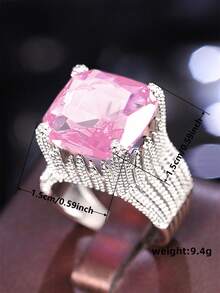 1 chiếc nhẫn đá Cubic Zirconia thời trang dành cho nữ, thích hợp làm quà tặng đám cưới, lễ đính hôn, dự tiệc hoặc quà tặng ngày Valentine. - Hồng - Xem 4