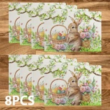 1/4/6 Piezas Manteles individuales con diseño de huevo y conejo de Pascua, manteles de lino con estampado de huevo y conejo, protector de mantel lavable, ideal para decoración de fiestas, cocina y reuniones familiares - Multicolor - Ver 12
