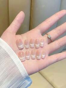 10Pcs Pink-White Gradient Press On Nails, Stiletto Fake Nails With Ombre Finish, Sweet Gentle Style, Budget-Friendly, Perfect For Daily & Dating Looks, Easy To Use - Multicolor - View 14