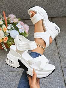 Sandal đế xuồng màu trơn dành cho nữ, kiểu dáng tối giản, thích hợp cho kỳ nghỉ, mùa xuân/hè. - trắng - Xem 8