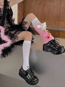 1双洛丽塔风格荧光个性化过膝袜，运动时尚显瘦长袜，天鹅绒纯色百搭袜，Y2K撞色过膝长袜，闪亮角色扮演派对/日常穿着袜 - 彩色 - 查看 10