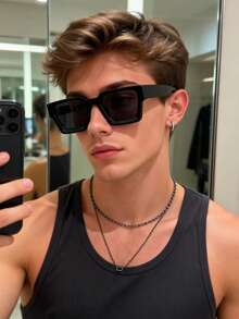 1 pieza Gafas de moda clásicas cuadradas negras para hombres, accesorio de uso diario y pesca - 1 pieza de película gris con marco negro - Ver 3