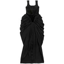 Elegant Party Sexy Draped Asymmetrical Ruched Red Dress - màu đen - Xem 3