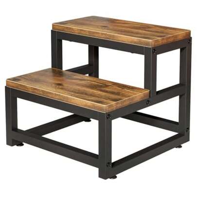 Wooden Step Stools For Adults 2 Step Stool Heavy Duty Wood Bedside Stepping Stool For Kichen/Bathroom/Bedside Step Stool Brown