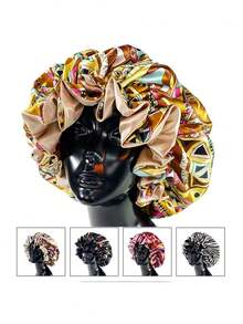 1pc Double Layered Large Hair Cap, Sleep Cap, Shower Cap With Printed Pattern, Reusable Hair Care Bag, Women's Daily Hair Care Sleep Cap - Multicolor - View 2