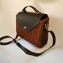 5pcs Crochet Bag DIY Kit, Tote Bag Making Tools, Square Tote Bag, Brown, Black, DIY Crochet Bag Supplies, Handmade Woven Bag, Includes Cover + Strap + Side Panels, Easy To Make, Women Tote Bag DIY, Bag Making Accessories, Holiday Gift, Christmas Gift, Thanksgiving Gift - A - View 4