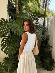 Women's Minimalist Crew Neck Solid Color Knit Tank Top - White - View 4