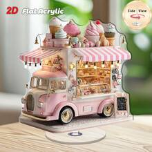 2D flach - einteiliges rotierendes Acryl Tischdekoration, zeigt einen süßen rosa und weißen Eiswagen, perfekt um einen verspielten Touch zur Heim- oder Bürodekoration hinzuzufügen - Verschiedenfarbig - Übersicht 10